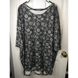 Woman Within 34/36 Tee Black White Paisley Floral SS Pullover Tunic Casual